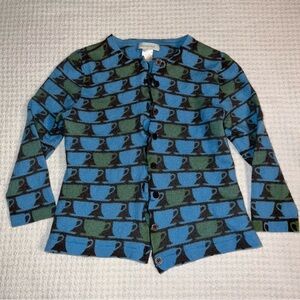 Garnet Hill Teacup Pattern Wool Cardigan - ‼️Fits Little Girl Size 4/5‼️